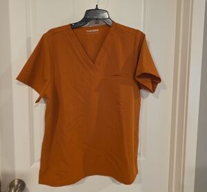 Mandala Women's Rust Orange V-Neck Short Sleeve Top Scrub